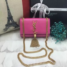 Kožená kabelka YSL s malým střapcem 17 cm, sytě růžová
