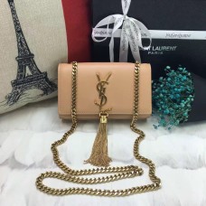Kožená kabelka YSL s malým střapcem 17 cm, meruňkově zlatá