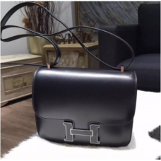 VZÁCNÁ Hermes Mini Constance 18cm Lizard Box Telecí kůže Palladium Hardware Ručně šité, Noir CK89 RS16457