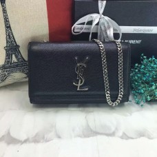 Kožená kabelka s řetízkem YSL Caviar 22 cm, černo-stříbrná