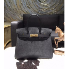 Hermes Birkin 30cm Epsom telecí kůže taška ručně šitá zlatá hardware, černá RS09639