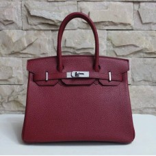 Hermes Birkin 30cm Togo kožená kabelka vínově stříbrná
