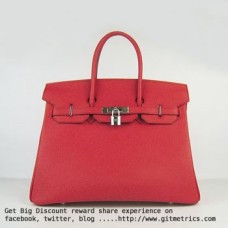 Hermes Birkin 35cm kabelka z hovězí kůže žíly červená stříbrná