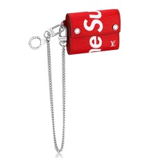 Kompaktní peněženka Louis Vuitton x Supreme Chain M67755 z epi kůže, červená