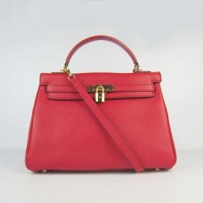 Kožená kabelka Hermes Kelly 32cm Togo červená/zlatá