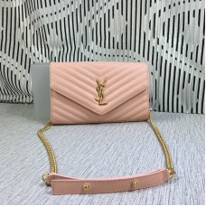 YSL kabelka s řetízkem, kaviárová kůže, růžová 23 cm