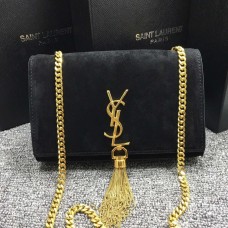 Kabelka s řetízkem YSL Tassel 22 cm, semišová kůže, černá