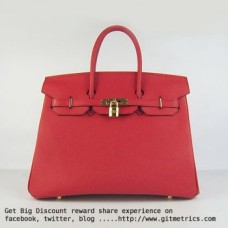 Hermes Birkin 35cm kabelky z hovězí kůže žíly červená zlatá