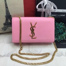 YSL Hladká kožená kabelka s řetízkem 22 cm růžová