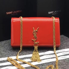 Kabelka s řetízkem YSL Tassel 22cm, lakovaná kůže, červená