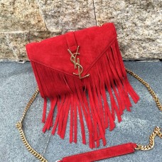 Kožená kabelka YSL Semiš 22 cm s střapcem, červená