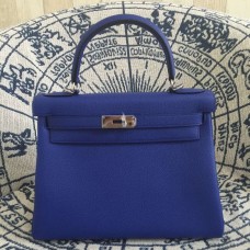 Hermes Kelly 28cm Taška Togo Kůže Elektrická Modrá Stříbrná