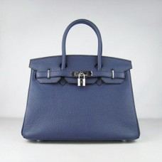 Hermes Birkin 30cm Togo kožené kabelky tmavě modré a stříbrné