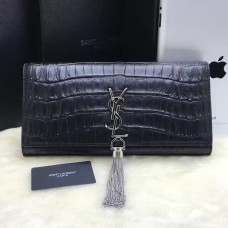 YSL střapcová kabelka 27cm, krokos kožená, černo-stříbrná