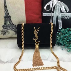 YSL malá řetízková kabelka s střapcem 17 cm, semišová kůže, černá