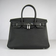 Hermes Birkin 30cm Togo kožené kabelky černo-stříbrné
