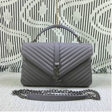 Velká řetízková kabelka Saint Laurent s horním uchem, šedá, 32 cm
