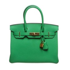 Hermes Birkin 30cm Togo kožená kabelka zelená/zlatá