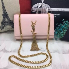 Kabelka s řetízkem YSL Tassel 22cm, hladká kůže, světle růžovo-zlatá