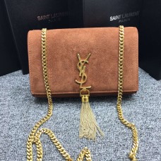 Kabelka YSL Tassel Chain 22cm, semišová kůže, hnědá