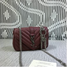 YSL Malá řetízková obálka z kozí kůže tmavě červená 18 cm