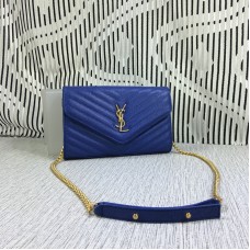 YSL kabelka s řetízkem, kaviárová kůže, modrá 23 cm