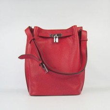 Hermes So Kelly 28cm Togo kožená taška přes rameno červená stříbrná