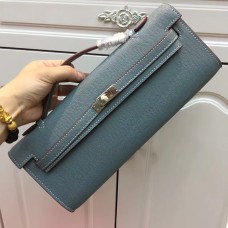 Hermes Kelly Cut 31cm Epsom kožená spojka šedá modrá