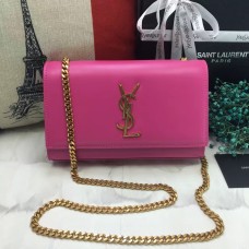 YSL Hladká kožená kabelka s řetízkem 22 cm růžová