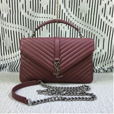 Velká řetízková kabelka Saint Laurent s horním uchem tmavě červená 32 cm
