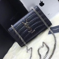 Řetízková kabelka YSL Monogram 22cm, krokostříbřitá, černá a stříbrná