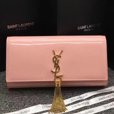 YSL lakovaná kožená kabelka se střapcem 27 cm růžová