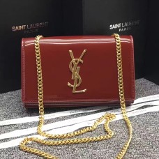 Řetízková kabelka z lakované kůže YSL 22 cm tmavě červená