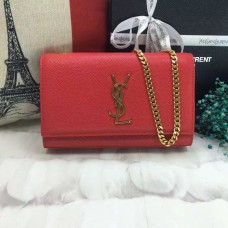 Kožená kabelka s řetízkem YSL Caviar 22 cm, červeno-zlatá
