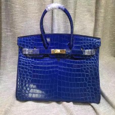 Hermes Birkin 35cm kabelka z krokodýlí kůže elektricky modrá zlatá