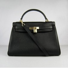 Hermes Kelly 32cm Togo kožená kabelka 6108 černo-zlatá