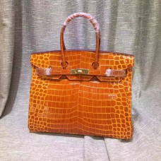 Hermes Birkin 35cm kabelka z krokodýlí kůže oranžovo-zlatá