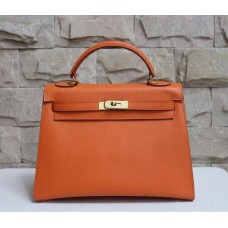 Hermes Kelly 32cm Epsom kožená kabelka oranžovo-zlatá