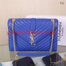 YSL Saint Lauren Klasická velká monogramová kabelka modrá 31 cm