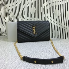 YSL kabelka s řetízkem z kaviárové kůže, černá, 23 cm