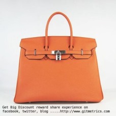 Hermes Birkin 35cm kabelka z hovězí kůže žíly oranžová stříbrná
