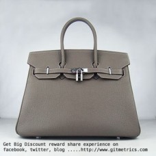 Hermes Birkin 35cm kabelka z hovězí kůže, tmavě khaki stříbrná