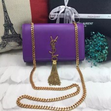 Kabelka s řetízkem YSL Tassel 22cm, hladká kůže, fialovo-zlatá