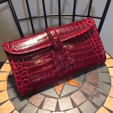 Hermes Jige Clutch 29cm Crocodile tmavě červená