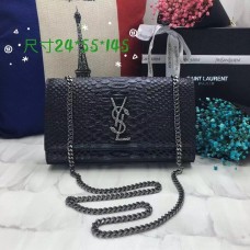 Řetízková kabelka YSL Monogram 24cm s hadím vzorem, černá
