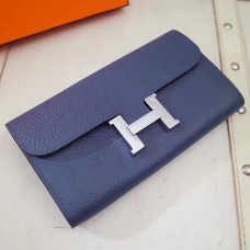 Hermes Constance Peněženka Togo Kožená Tmavě Modrá