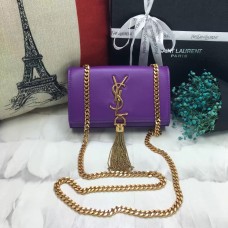 Kožená kabelka YSL s malým střapcem 17 cm fialová