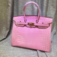 Hermes Birkin 35cm kabelka z krokodýlí kůže růžovo-zlatá