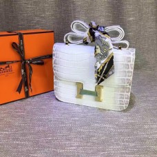 Hermes Constance 23cm Croco Kůže Bílá Šedá