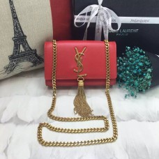 Kožená kabelka YSL s malým střapcem 17 cm, červeno-zlatá